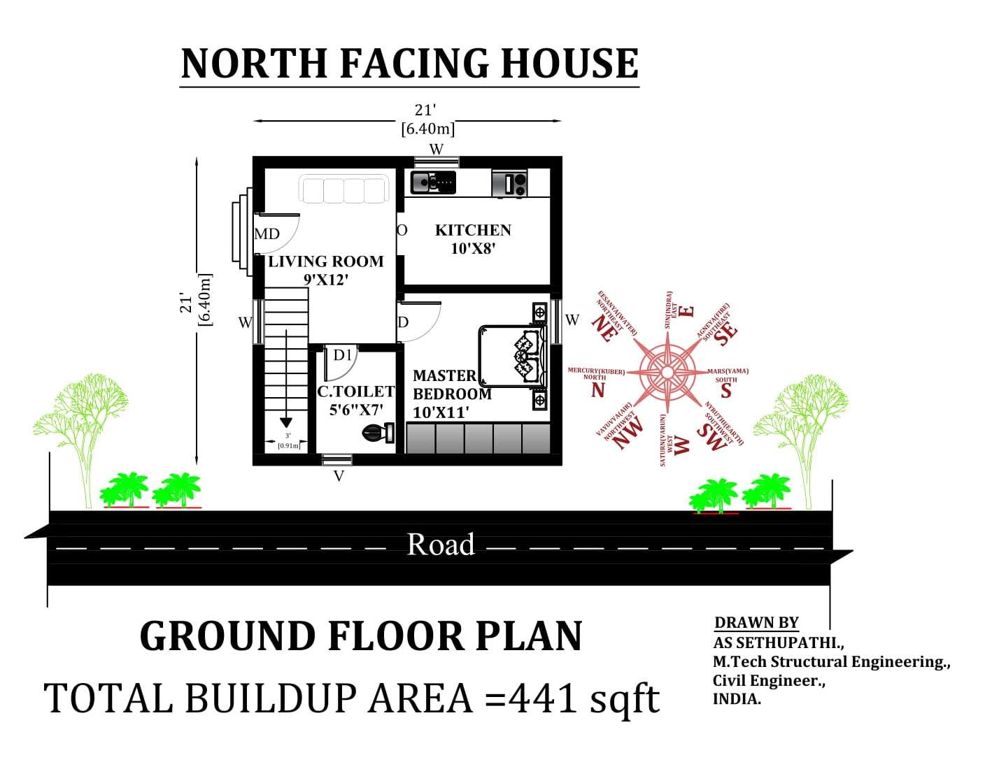 North Facing 2Bhk House Vastu Plan