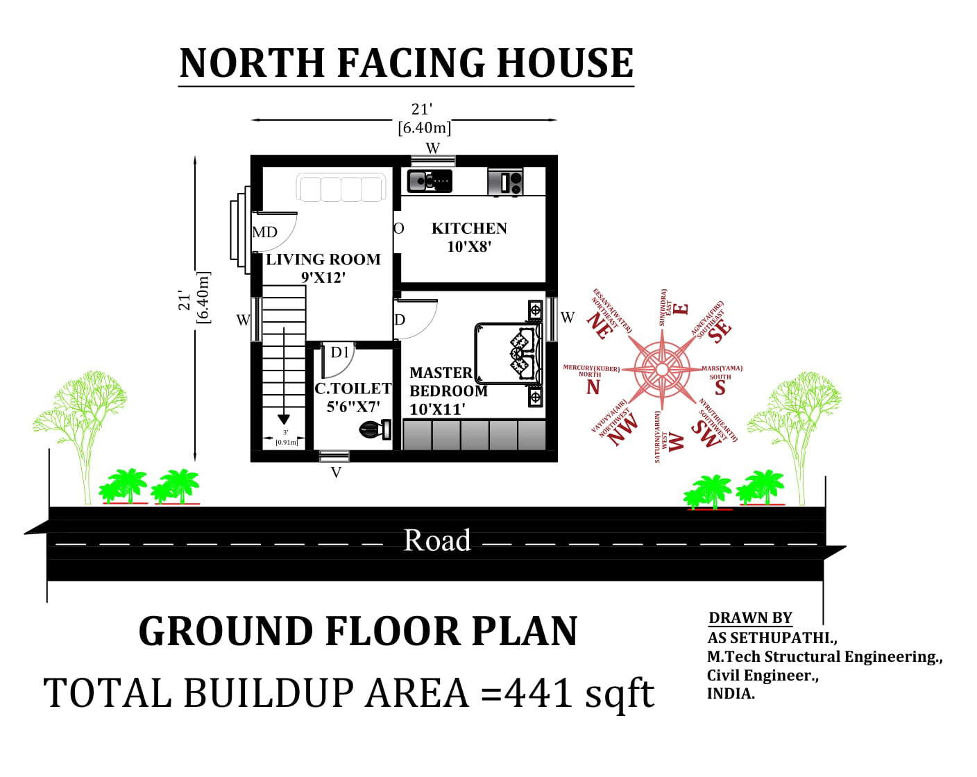 21x21 North Facing Single Bhk House Plan As Per Vastu Shastra Principlesdownload Now Free