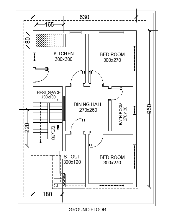 21x30 Ground Floor House Plan Is Given In This Autocad Modeldownload Now Cadbull