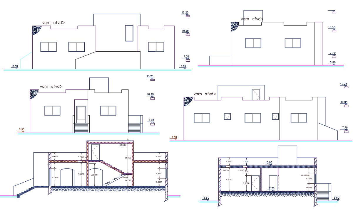 2200 Square Feet House Building Design Cadbull