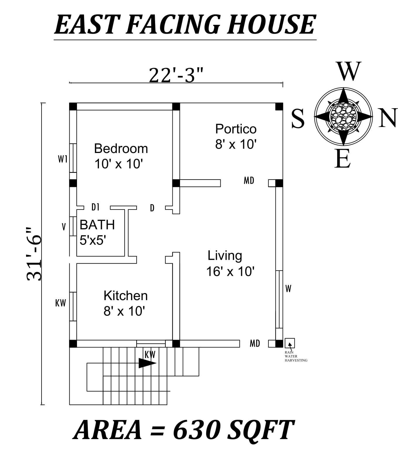 22 3 X31 6 Amazing East Facing Single Bhk House Plan As Per Vasthu Shastra Autocad Dwg File Details Cadbull