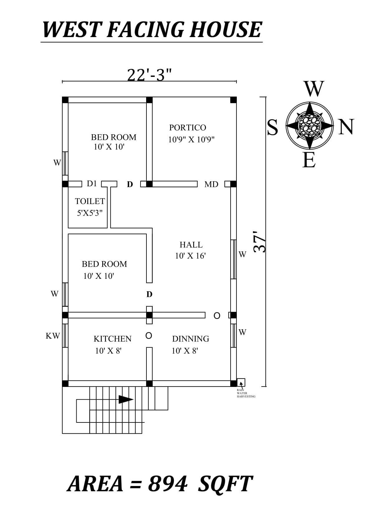 223x37 Marvelous 2bhk West Facing House Plan As Per Vastu Shastraautocad Dwg And Pdf File