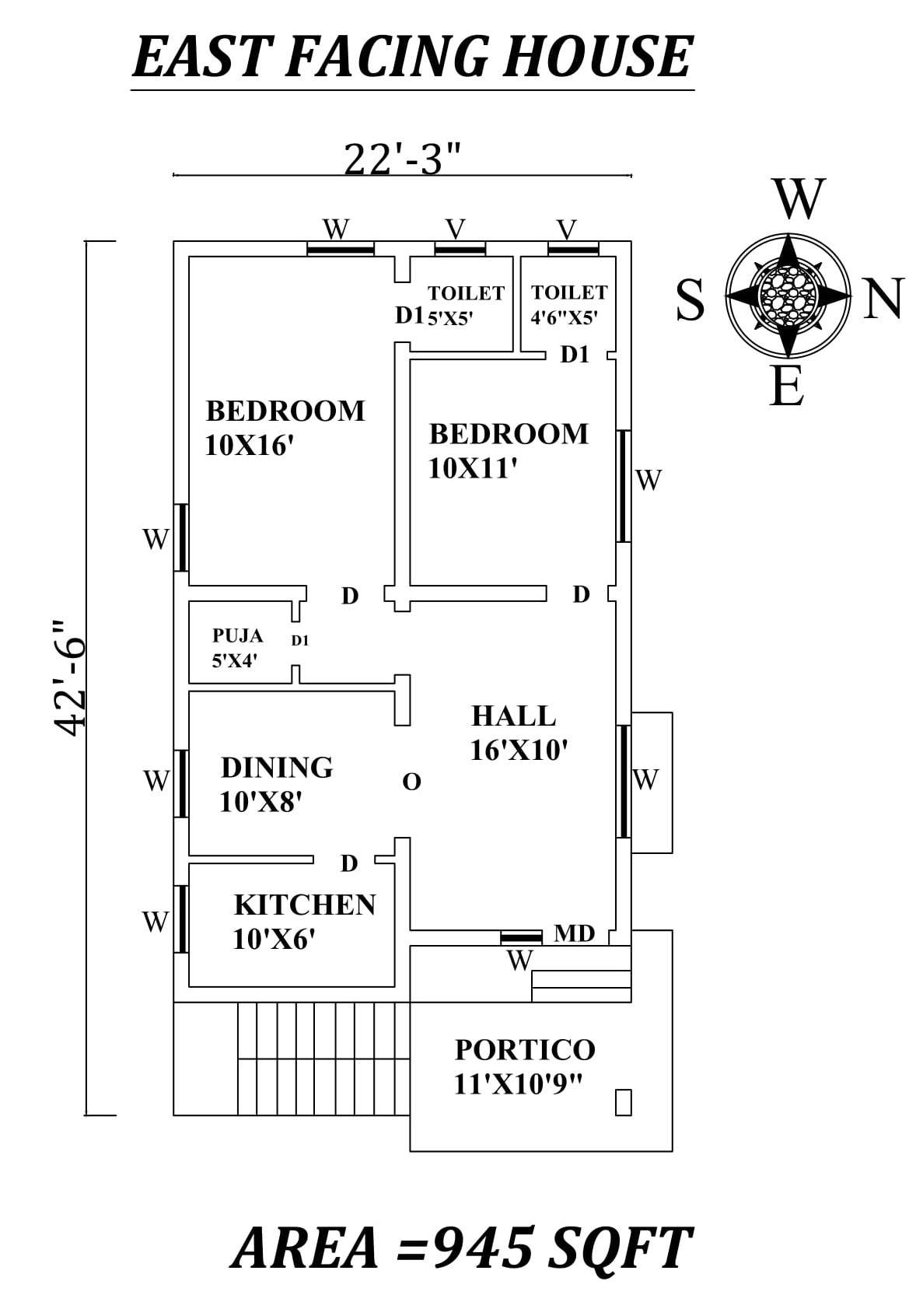 27 X 42 House Plans East Facing