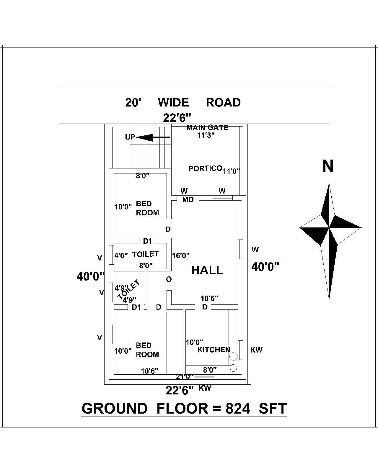 20 45 House Plan 3 Bedroom North Facing