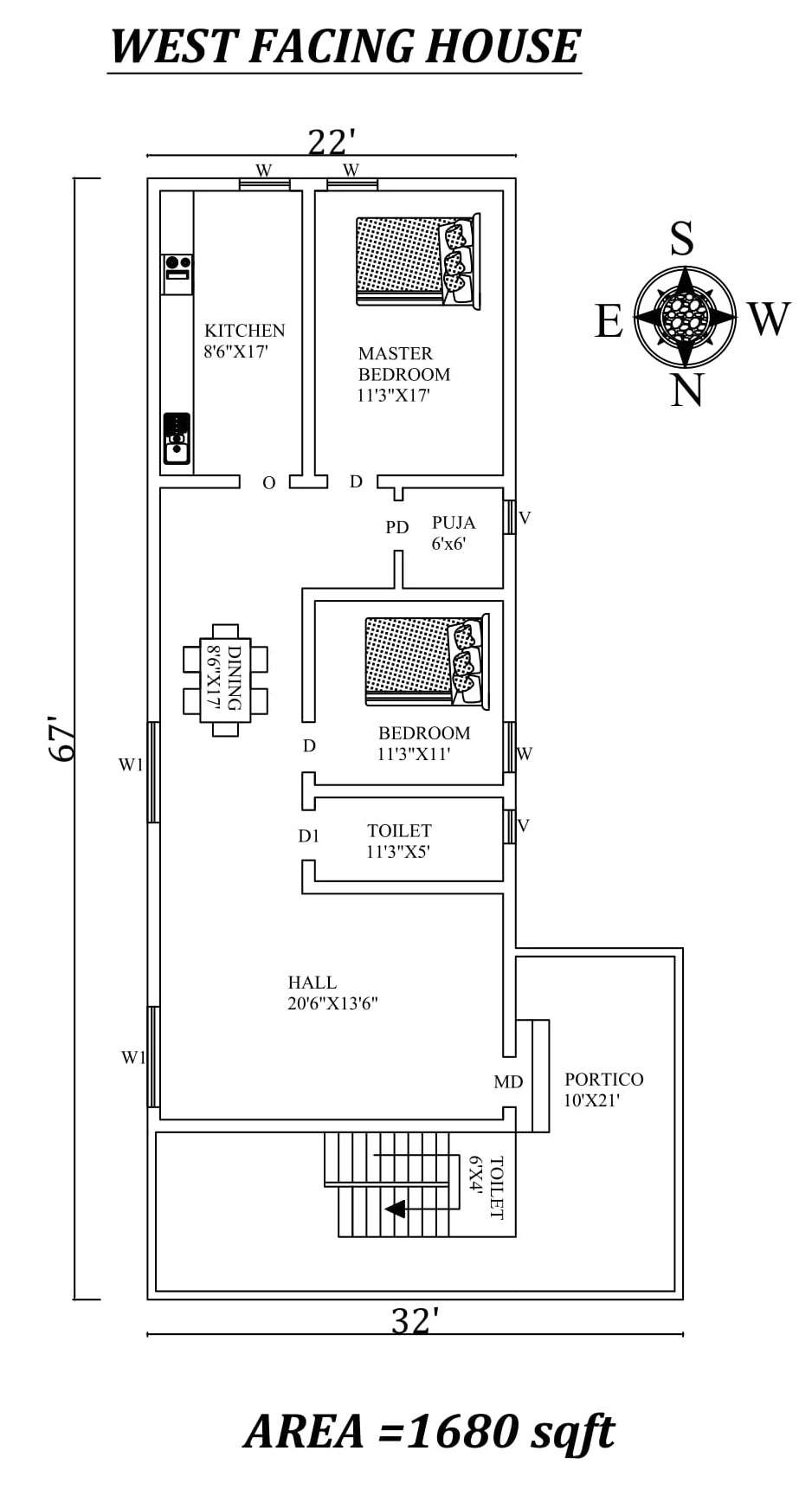 22-x67-marvelous-2bhk-west-facing-house-plan-as-per-vastu-shastra-autocad-dwg-and-pdf-file