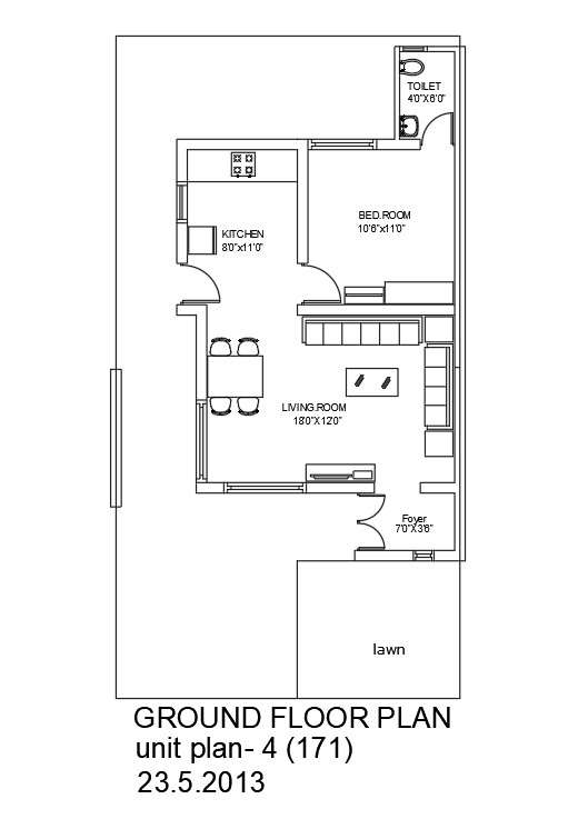 22x56 Ground Floor House Plan Is Given In This Autocad Drawing Filedownload Now Cadbull