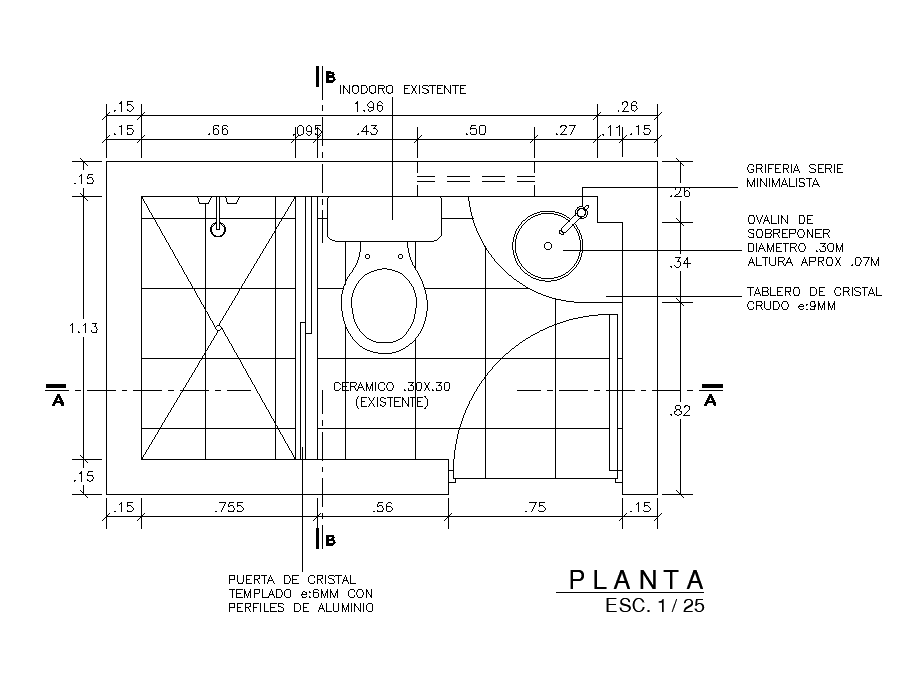 2.35x1.53m toilet plan is given in this autocad drawing file. Download ...