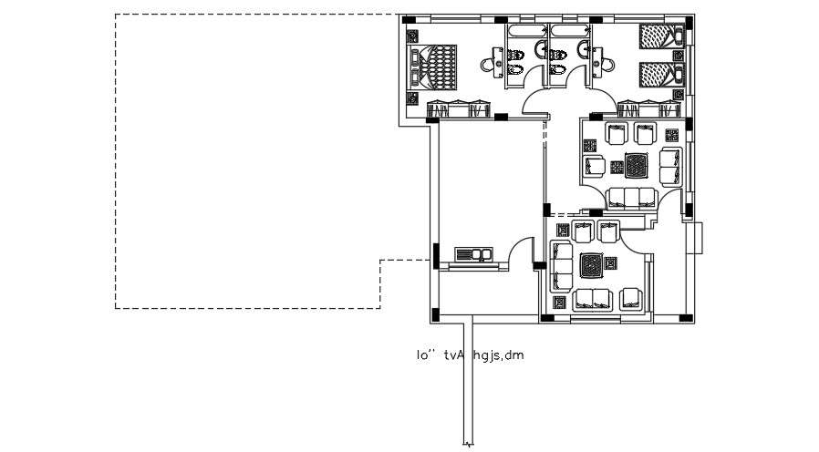 23x12m Ground Floor House Plan Furnitures Cad Block Drawing Cadbull