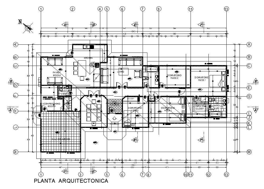 23x13m house plan is given in this Autocad drawing file. Download the ...