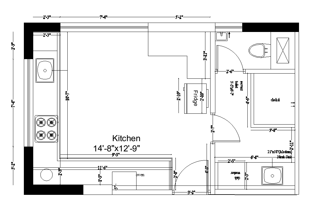 23’x14’ kitchen plan is given in this Autocad drawing file.Download now ...