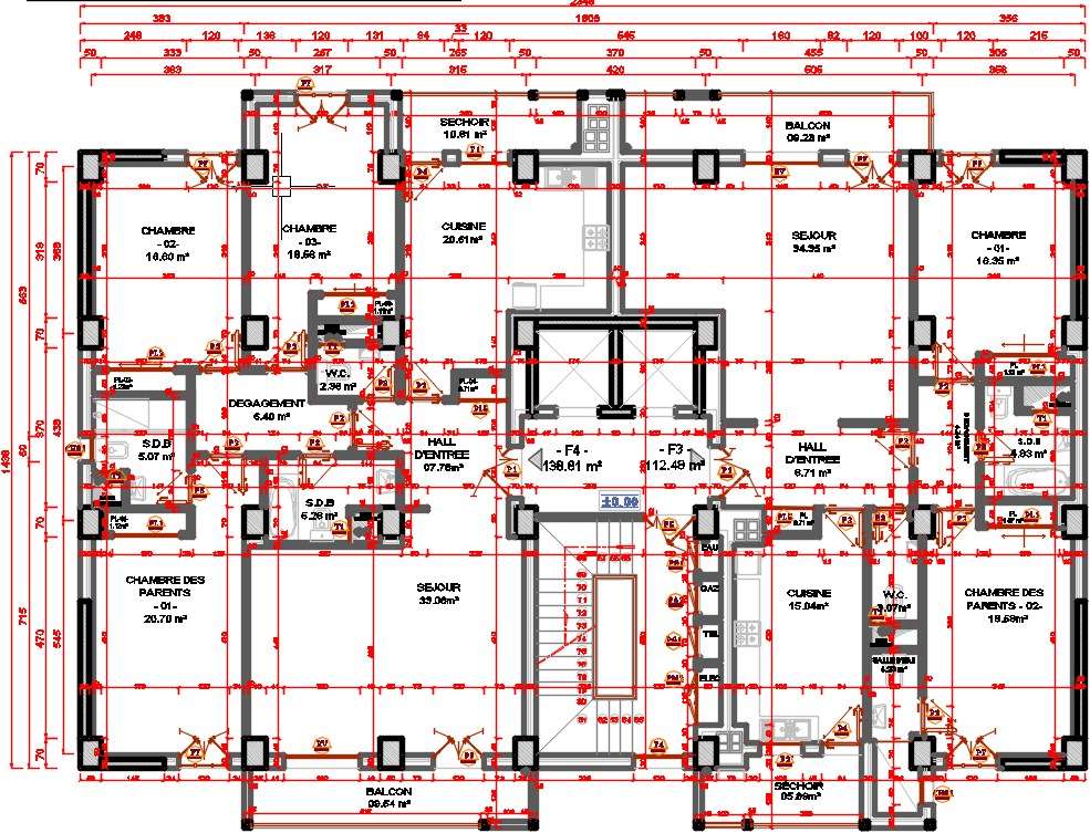 23x15m multistorey apartment 7th floor house plan CAD drawing - Cadbull