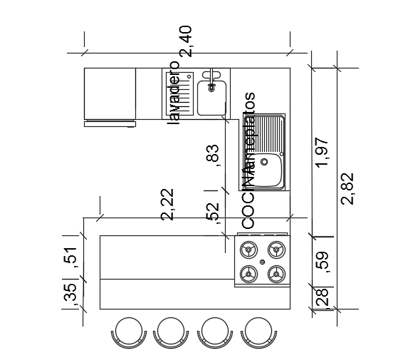 2400x2800mm kitchen plan AutoCAD model drawing is given in this file ...
