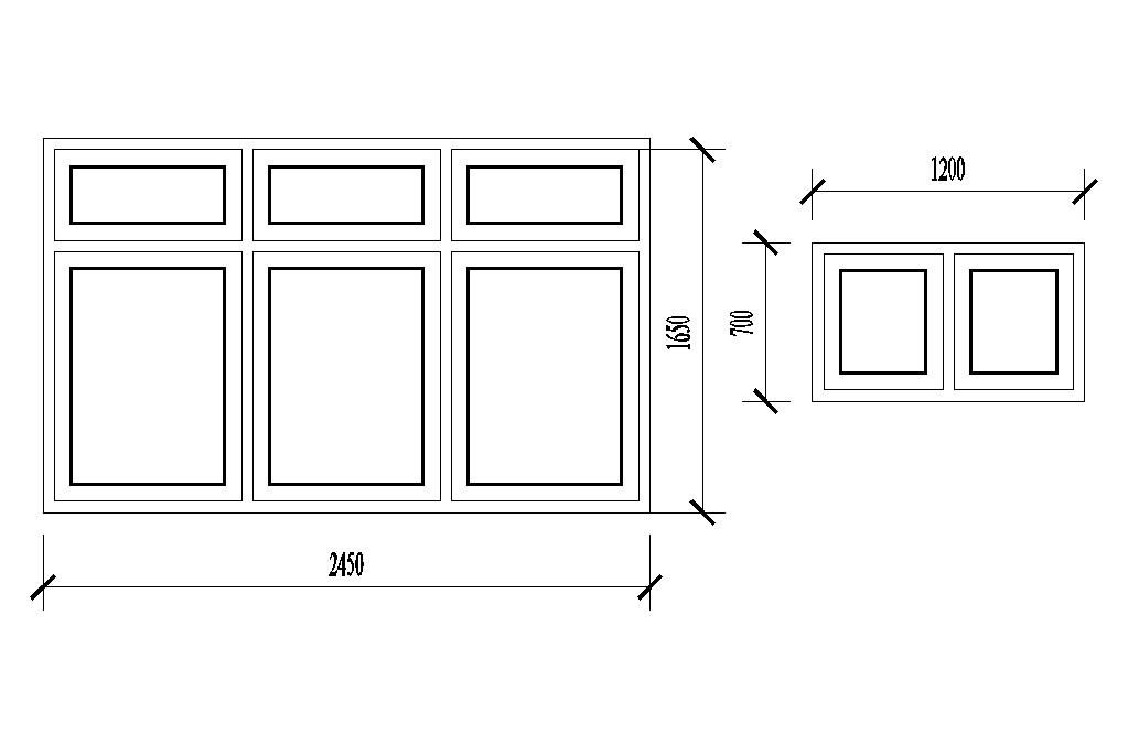 2450x1650mm window plan is given in this Autocad drawing file. Download