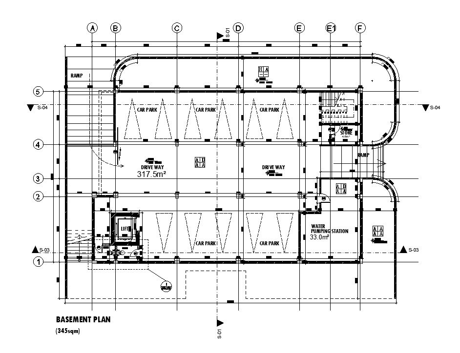 24x17m basement floor office layout is given in this Autocad draiwing ...