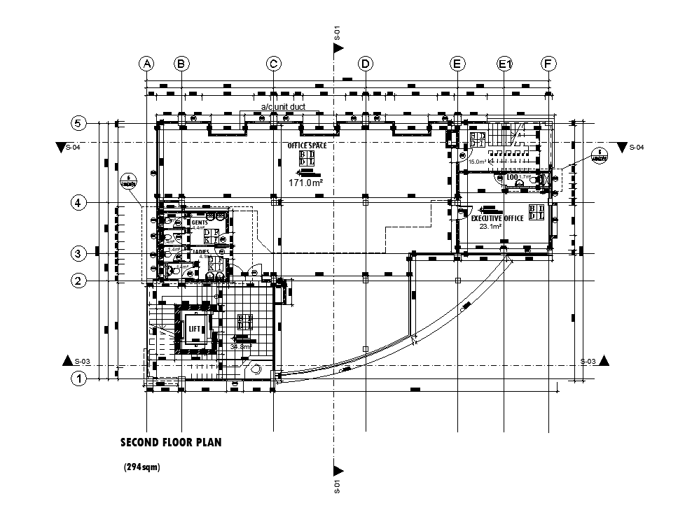 24x17m second floor office layout is given in this Autocad draiwing ...