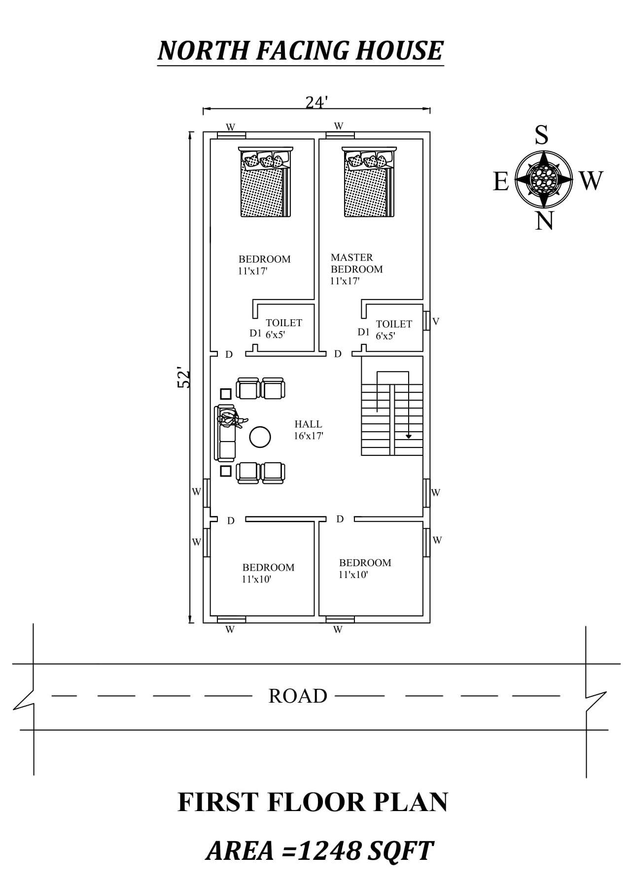 24'x52' North Facing First floor House Plan As Per Vasthu Shastra ...