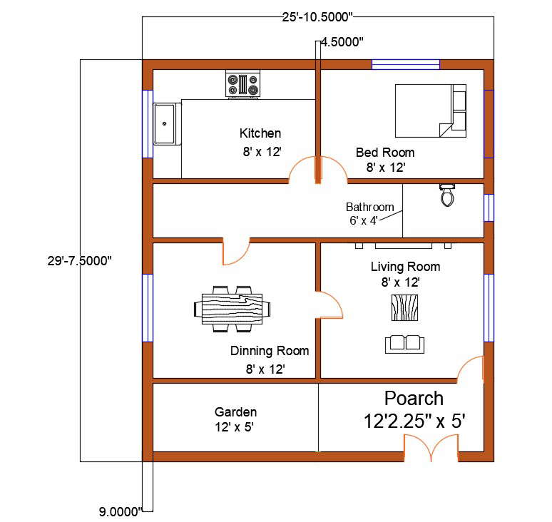 25' 30' House Layout Plan CAD Download Free DWG File Cadbull