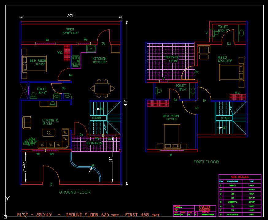 30 X40 Residential House Plan Dwg File Cadbull