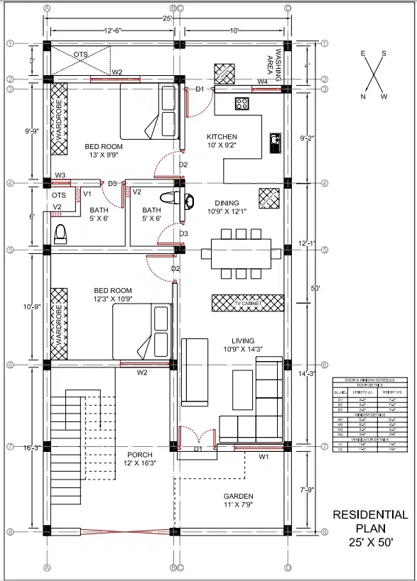 25'x50' Residential Plan - Cadbull