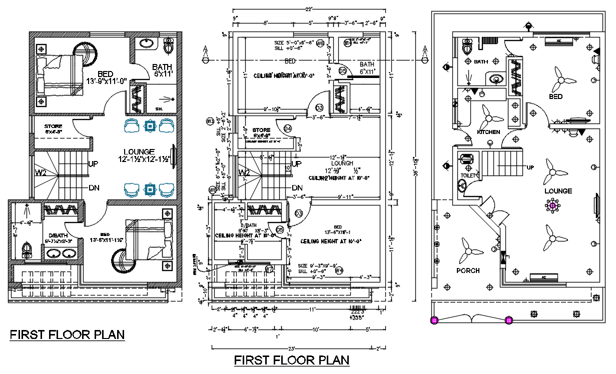 25x40 House Plan With Ceiling Layout Drawing Dwg File Cadbull