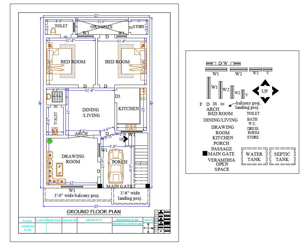 25 X 40 North Facing House Plan AutoCAD File Cadbull