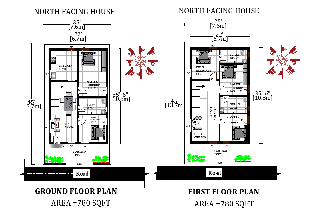 25-x45-amazing-2bhk-north-facing-ground-and-first-floor-house-plan-as-per-vastu-shastra-autocad