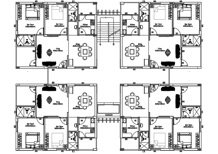 25x20m apartment house second floor plan 2d AutoCAD drawing - Cadbull
