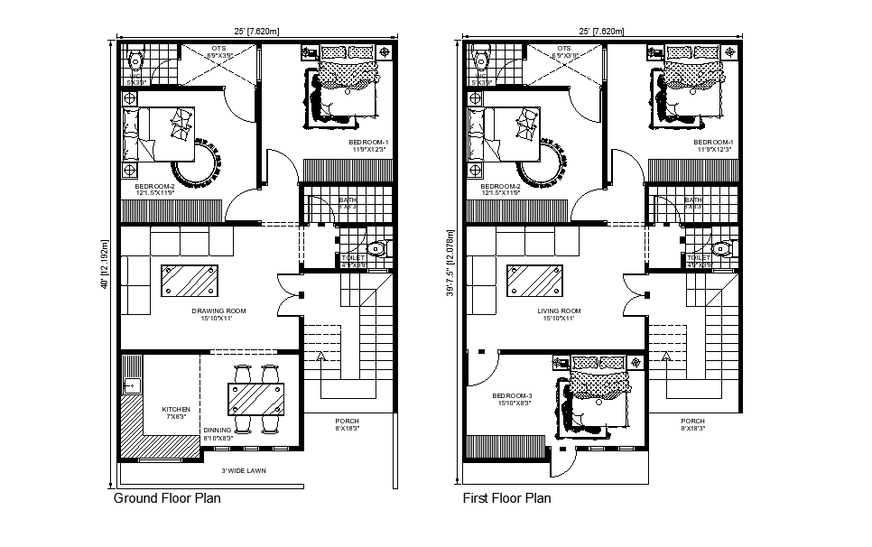 25’x40’ East facing house plan is given as per vastu