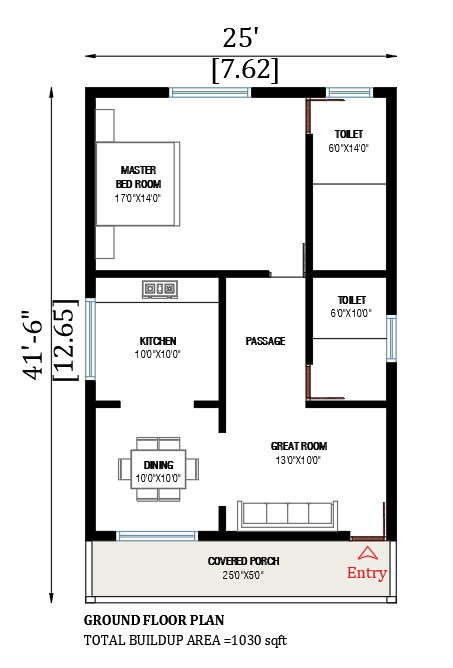 25’x42’ house plan is given in this AutoCAD drawing file.Download now ...