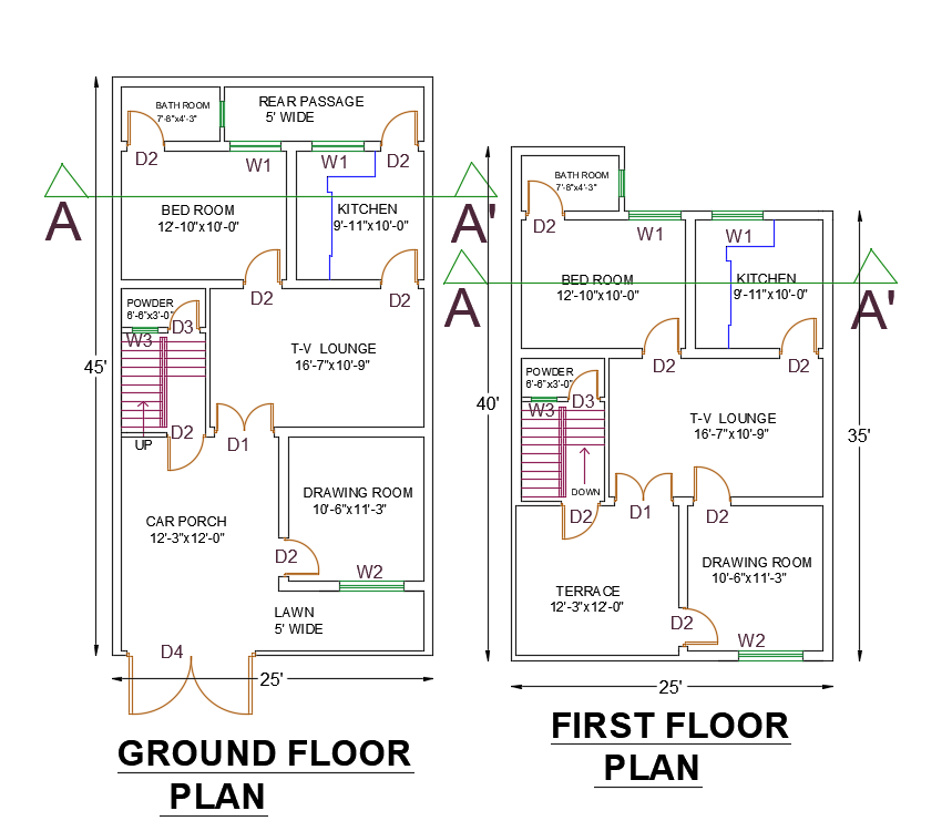 24x45 House Ground Floor And First Floor Plan Dwg File Cadbull Images