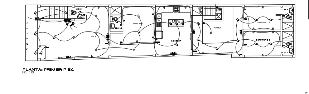 25x6m house plan first floor electrical layout AutoCAD model - Cadbull