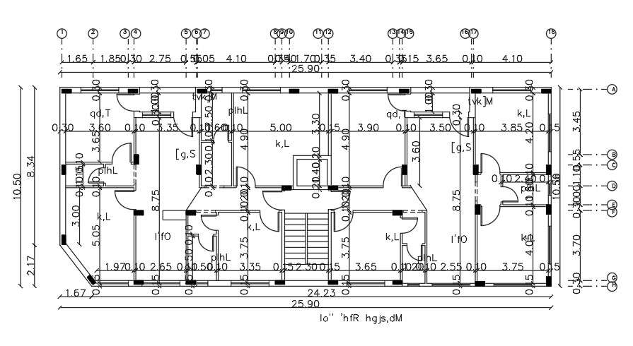 26x11 Meter 4 BHK House Centerline Plan AutoCAD File - Cadbull