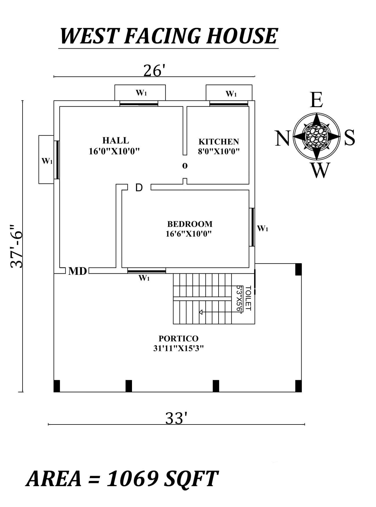 26x376 Single Bhk West Facing House Plan As Per Vastu Shastraautocad Dwg And Pdf File