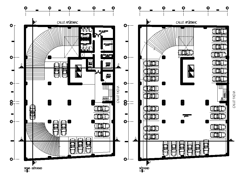 26x41m semi basement office plan has been given in this Autocad drawing ...