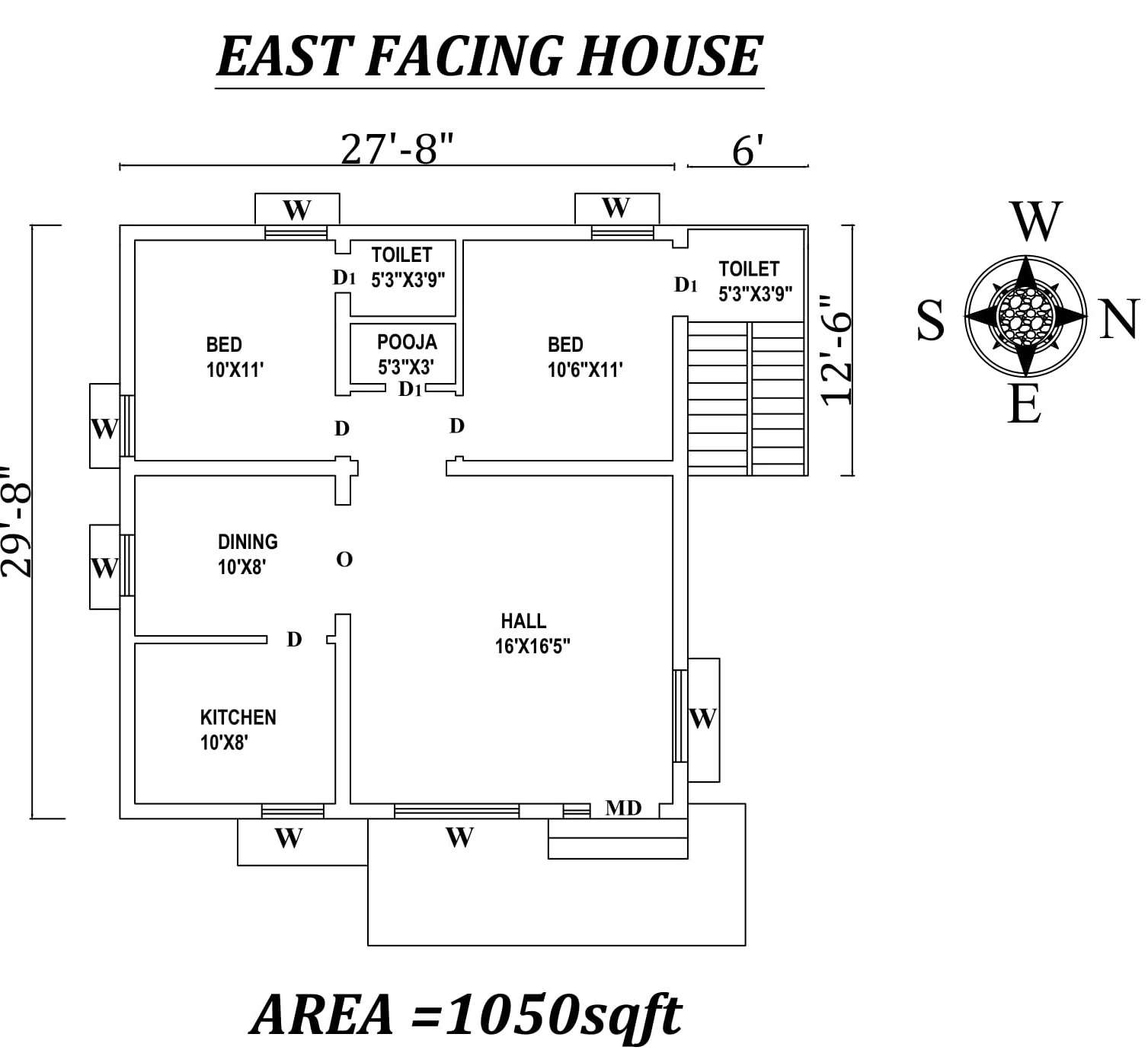 27'8" x29'8" The Perfect 2bhk East facing House Plan As
