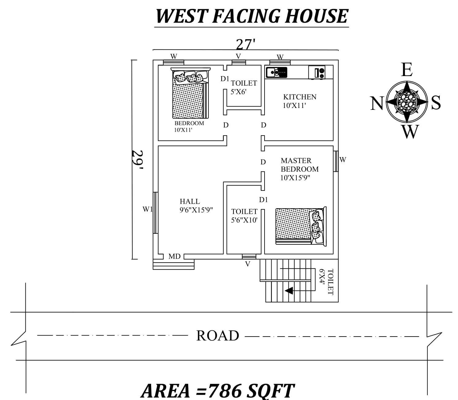 27 X29 Marvelous 2bhk West Facing House Plan As Per Vastu Shastra 