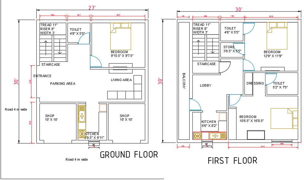 27 X30 House Ground Floor And First Floor Plan Drawing DWG File Cadbull