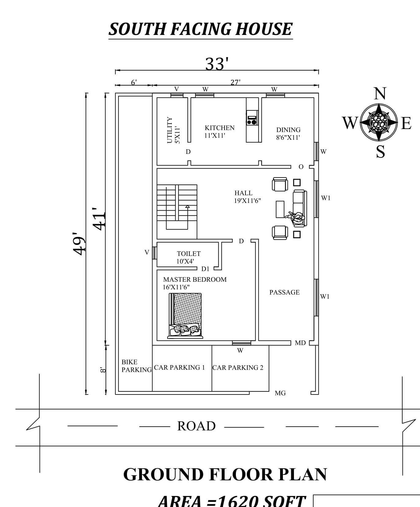 X Single Bhk South Facing Ground Floor House Plan As Per Vastu Shastra Autocad Dwg And