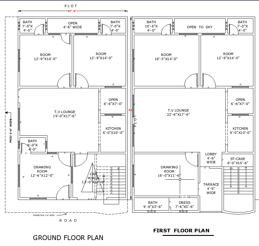 27'x50' Home Architectural Layout Plan DWG File - Cadbull