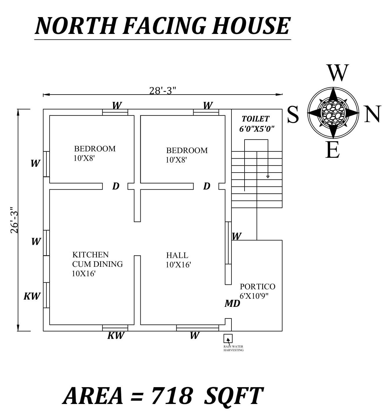 28'3" X26'3" North Facing 2BHk House Plan As Per Vasthu Shastra,Autocad