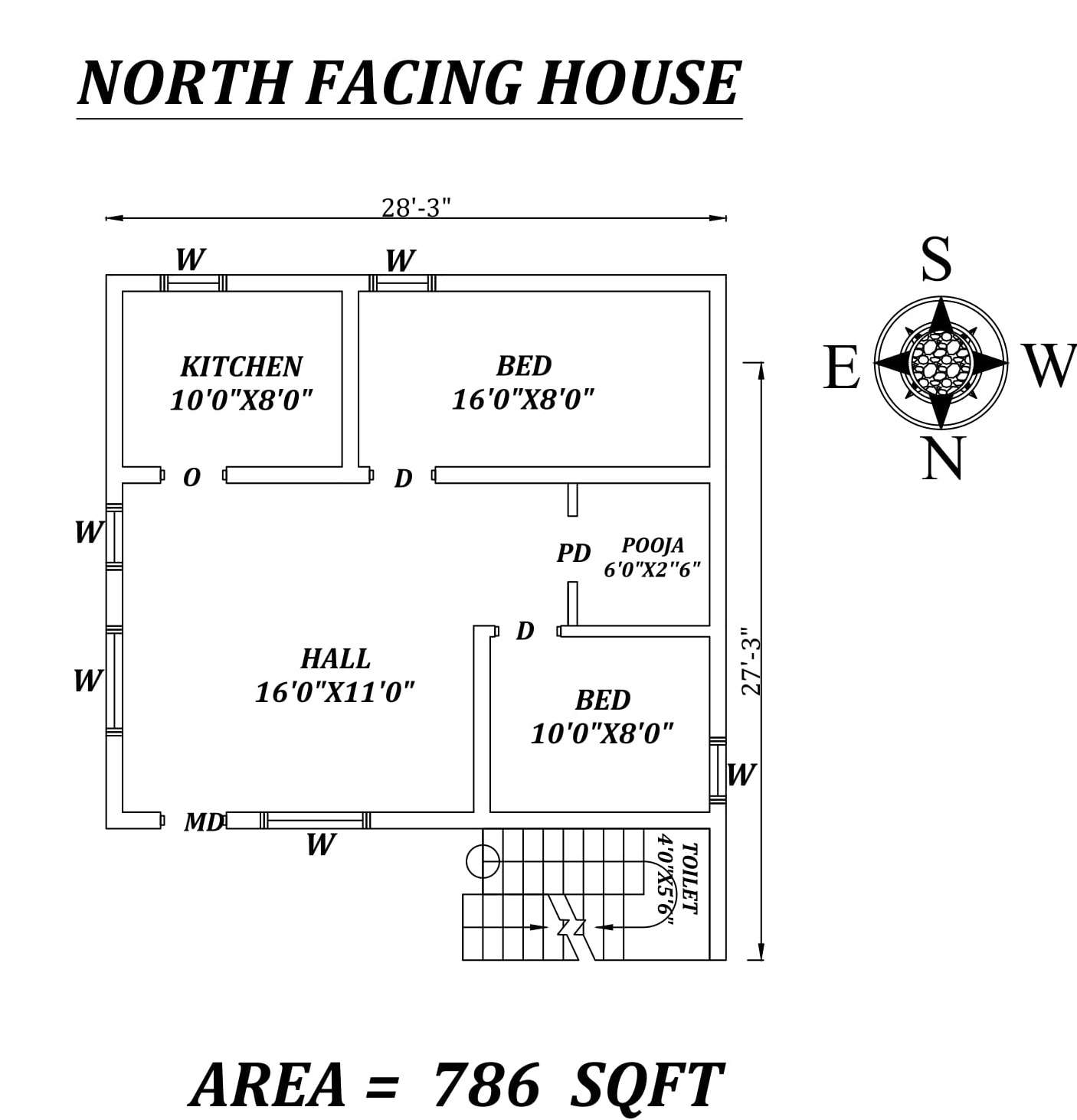 28 3 X 27 3 2 BHK North facing House Plan As Per Vastu Shastra 