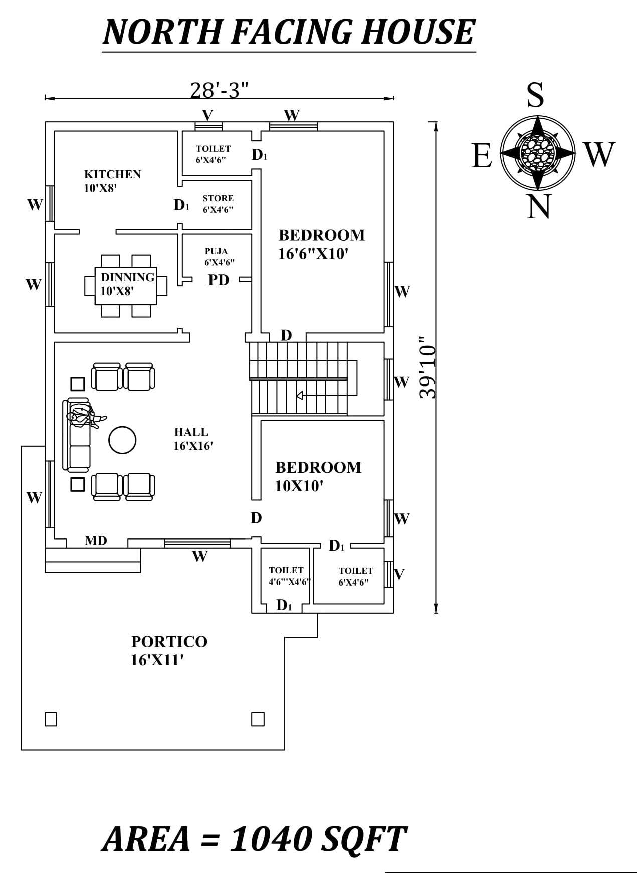 28 3 x 39 10 Amazing North Facing 2bhk House Plan As Per Vastu Shastra 
