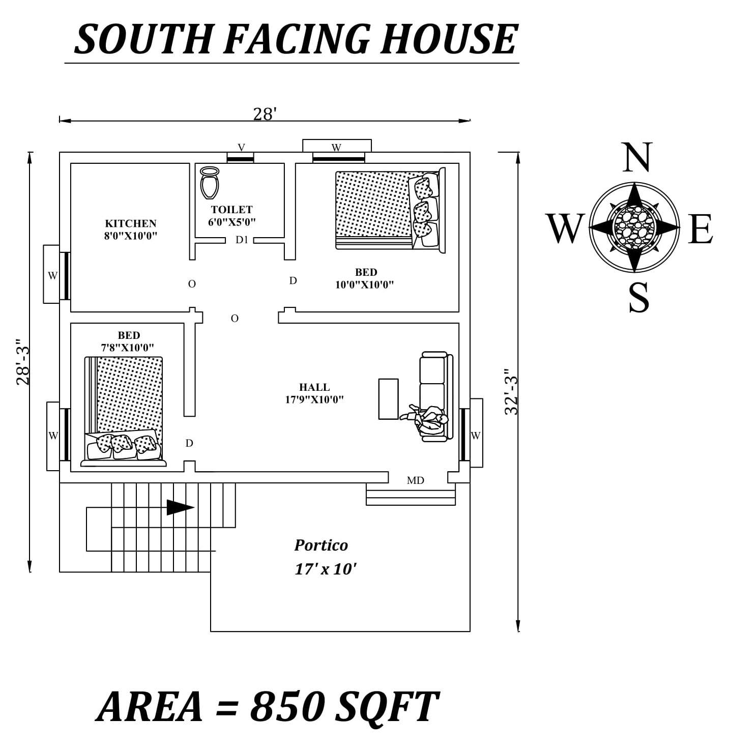 House plan drawing online free - South Facing 1 BHK, 2 BHK, 3 BHK