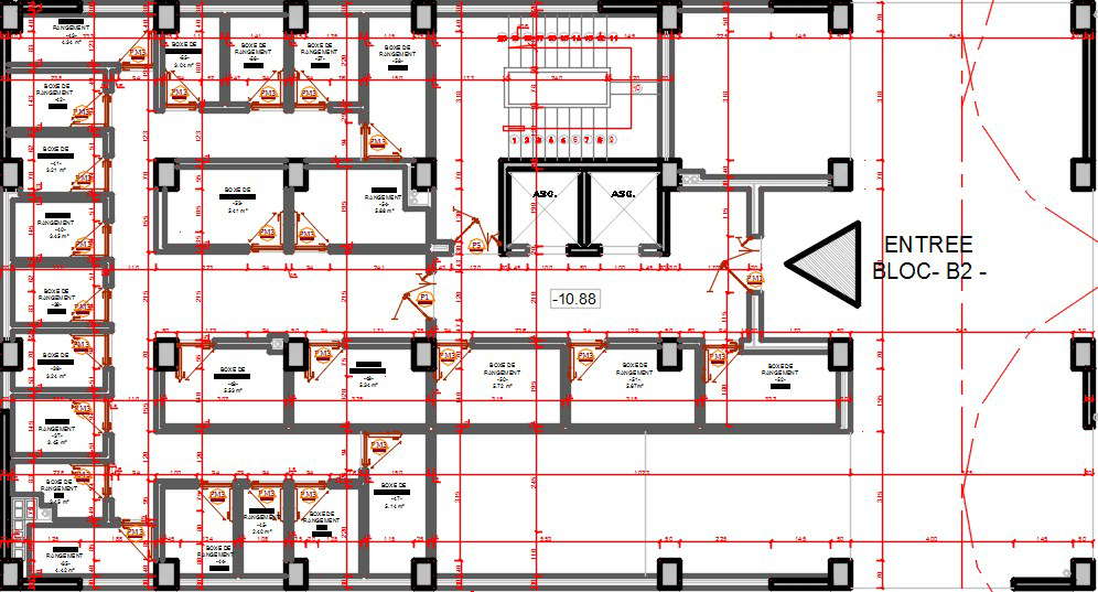 28x14m apartment entrance floor plan with storerooms drawing model ...