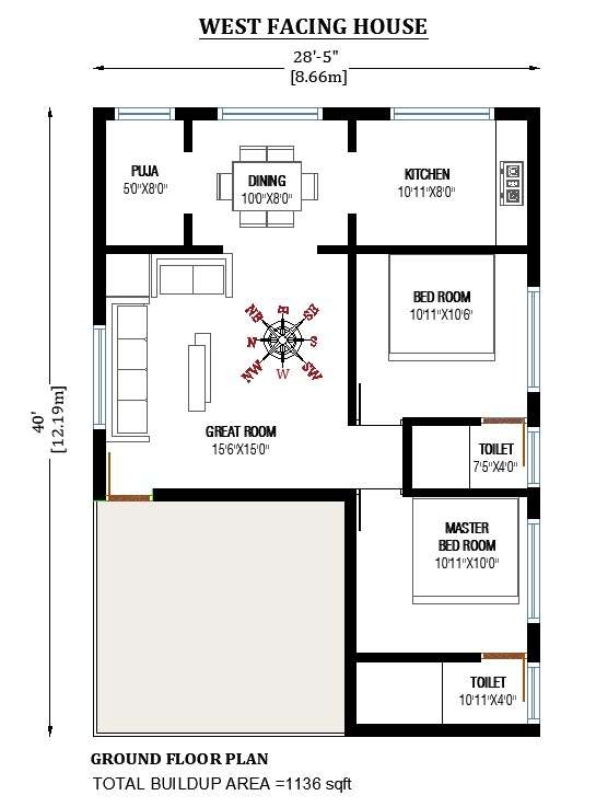 28 x40 West facing 2bhk house plan cad drawing file free. Download free ...
