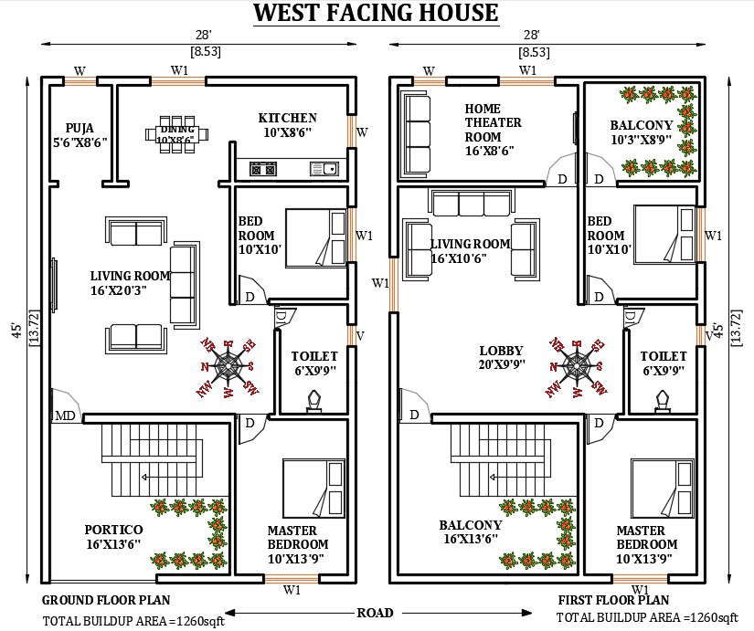 28-x45-north-facing-house-plan-is-given-in-this-autocad-drawing-file-download-now-cadbull