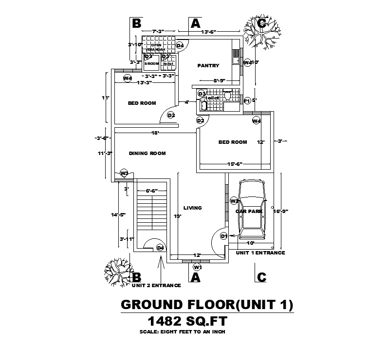 28x47 Ground Floor House Plan Is Given In This Autocad Drawing File Download Now Cadbull