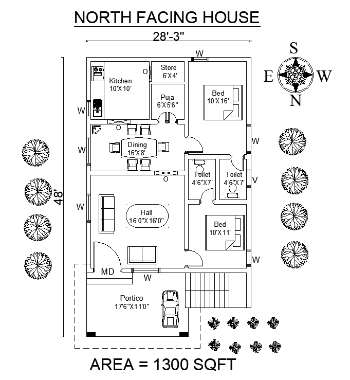 28x48 House Plan Is Given In This Autocad Drawing Model Download Now Cadbull