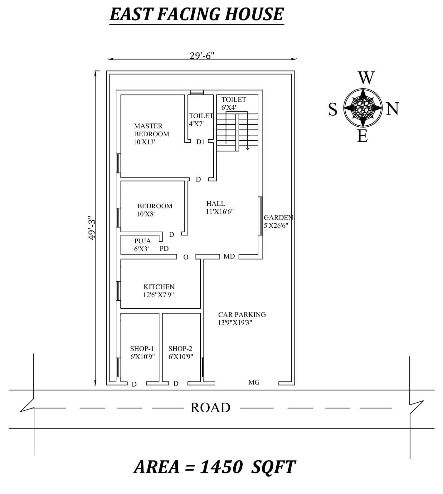 29 6 X49 3 Superb 2bhk East  facing  House  Plan Layout As 
