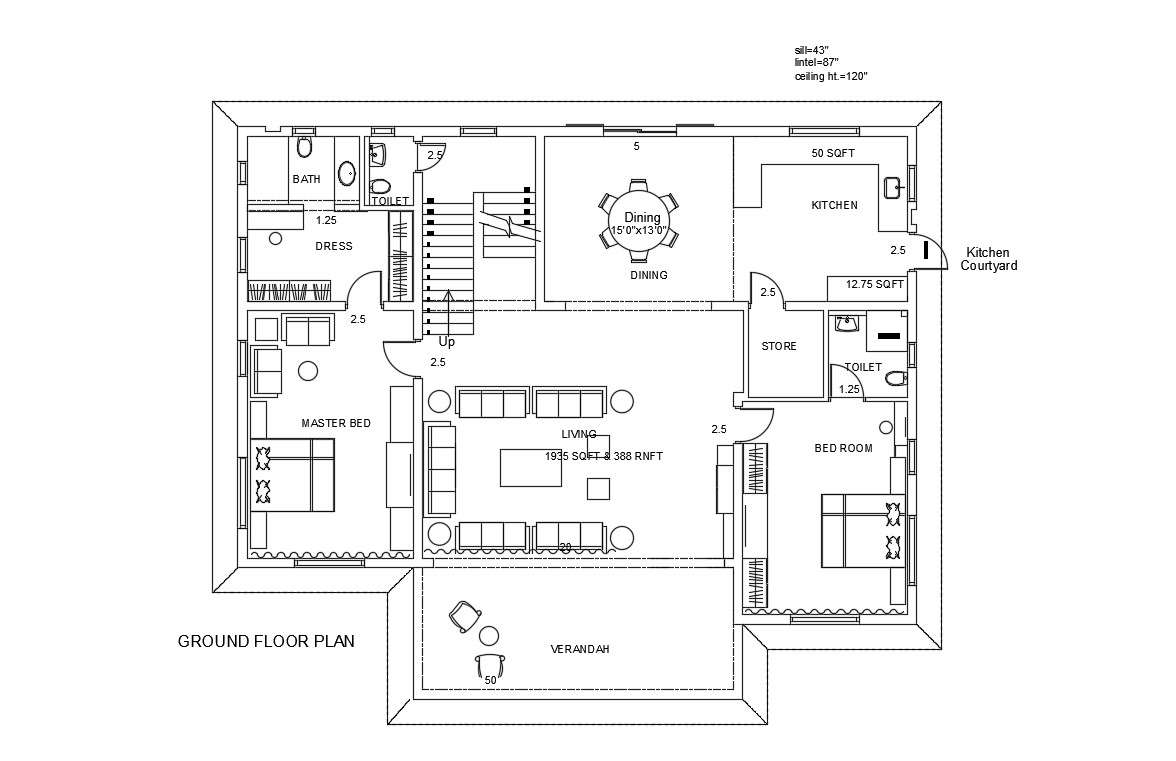 Bhk Bungalow Design Furniture Layout Autocad Drawing Plan Cadbull My Xxx Hot Girl